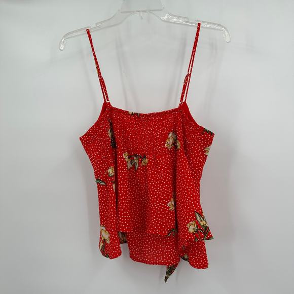 Charlotte Russe Women Y2K Baby Doll Top Size L Red Polka Dot Floral Cropped - Picture 2 of 8